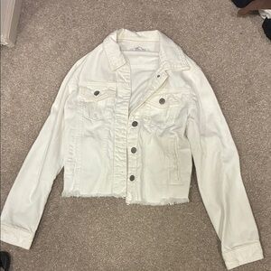 For The Republic White Cropped Denim Jacket with Raw Hem